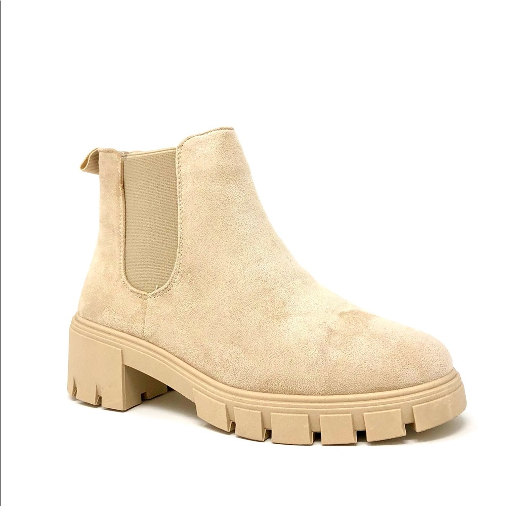 Beige Vegan Suede Chunky Lug Boots - Picture 6 of 8